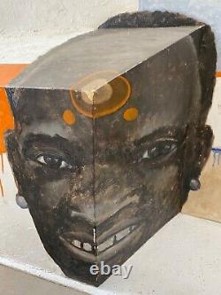 Antique Vintage Modern Cubist Black African American Painting Sculpture 1970s