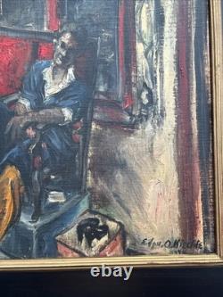 Antique Wpa Painting Black Americana African American Portrait Edgar Kiechle Oil