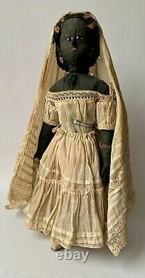 Antique black cloth doll dating around 1885 with provenance 14 all original