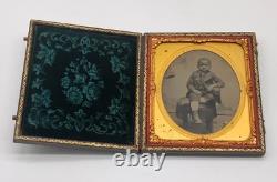 Antique cased tinted tintype photo of a Young black African American boy