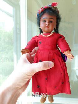 Antique doll black doll brown bisque with pearl earrings very cute girl