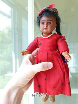 Antique doll black doll brown bisque with pearl earrings very cute girl