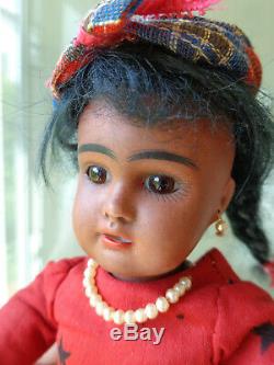 Antique doll black doll brown bisque with pearl earrings very cute girl