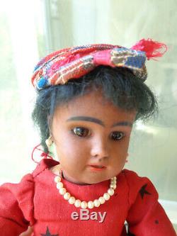 Antique doll black doll brown bisque with pearl earrings very cute girl