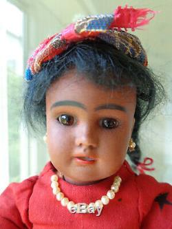 Antique doll black doll brown bisque with pearl earrings very cute girl