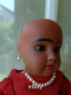 Antique doll black doll brown bisque with pearl earrings very cute girl