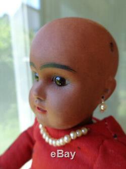 Antique doll black doll brown bisque with pearl earrings very cute girl