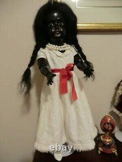 Antique ebony black doll 21 inch, mystery amazing