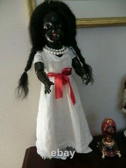 Antique ebony black doll 21 inch, mystery amazing