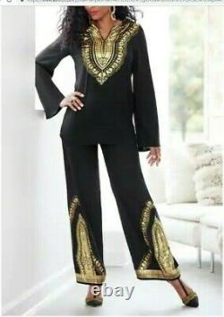 Ashro Black Gold Ethnic African American Pride Halima Pant Set S M XL 2X 3X PLUS