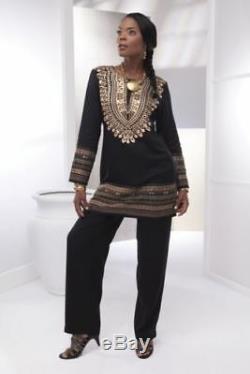 Ashro Ethnic African American Pride Gold Black Dashiki Pant Set S M 2X PLUS