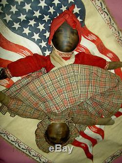 BABYLAND RAG Antique cloth black Americana TOPSY-TURVY 2-sided rare doll 12