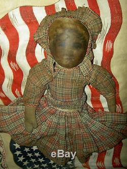 BABYLAND RAG Antique cloth black Americana TOPSY-TURVY 2-sided rare doll 12