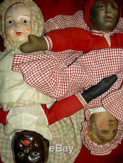 BABYLAND RAG Antique cloth black Americana TOPSY-TURVY 2-sided rare doll 12