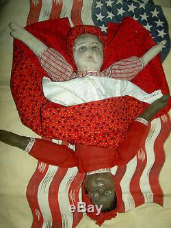 BABYLAND RAG Antique cloth black Americana TOPSY-TURVY 2-sided rare doll 12