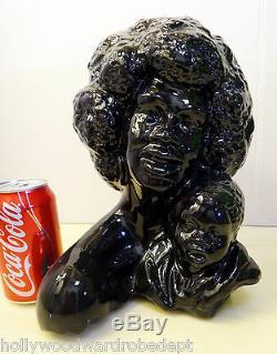 BLACK african american 1960s 1970 vtg porcelain panther AFRO figure disco laquer