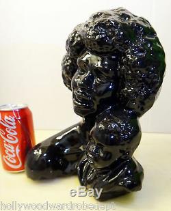 BLACK african american 1960s 1970 vtg porcelain panther AFRO figure disco laquer