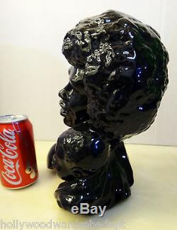 BLACK african american 1960s 1970 vtg porcelain panther AFRO figure disco laquer