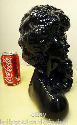 BLACK african american 1960s 1970 vtg porcelain panther AFRO figure disco laquer