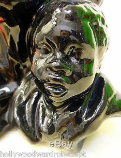 BLACK african american 1960s 1970 vtg porcelain panther AFRO figure disco laquer