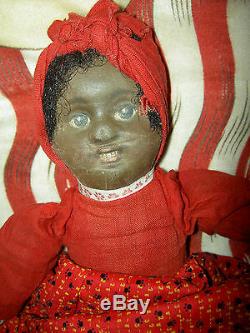 BRUCKNER, 1901 Antique cloth black Americana TOPSY-TURVY 2-sided doll 14 tall