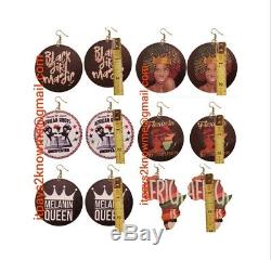 BULK African American Black woman wooden earrings 50 PAIR