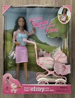 Barbie Walking Barbie and Baby Sister Krissy African American Doll 1999 NIB