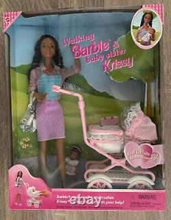 Barbie Walking Barbie and Baby Sister Krissy African American Doll 1999 NIB