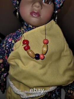 Beautiful! VTG African-American Doll Porcelain Cloth Body Glass Eye Unbranded