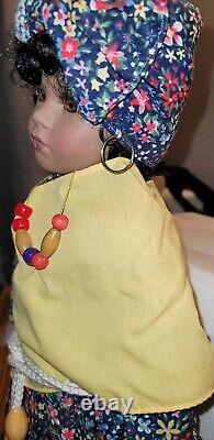 Beautiful! VTG African-American Doll Porcelain Cloth Body Glass Eye Unbranded