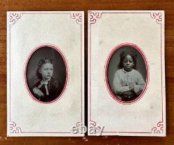 Best Friends White & African American Girls Tintype Photos 1800s Black Americana