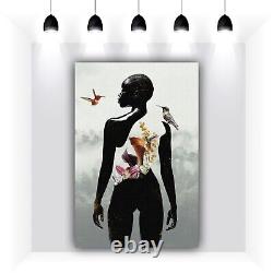 Black African American Female Art Home Decor, Bird And Tropical Decor, Black Art