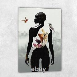 Black African American Female Art Home Decor, Bird And Tropical Decor, Black Art