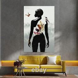 Black African American Female Art Home Decor, Bird And Tropical Decor, Black Art