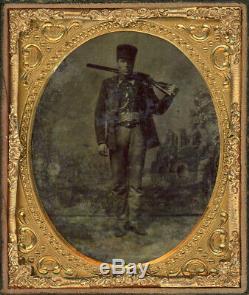 Black African American Hunter & Winchester Rifle On Shoulder Tintype Shiny Mat