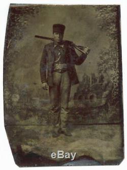 Black African American Hunter & Winchester Rifle On Shoulder Tintype Shiny Mat