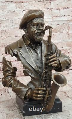 Black African American Musician Sax Jazz RB Player Bronze Marble