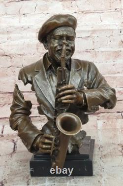 Black African American Musician Sax Jazz RB Player Bronze Marble