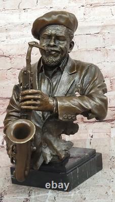 Black African American Musician Sax Jazz RB Player Bronze Marble
