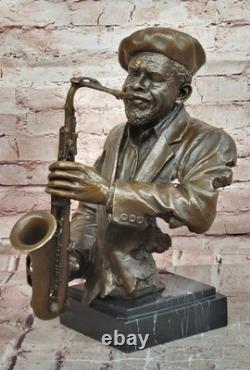 Black African American Musician Sax Jazz RB Player Bronze Marble