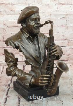 Black African American Musician Sax Jazz RB Player Bronze Marble