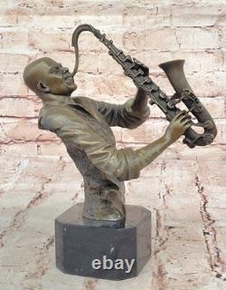 Black African American Saxaphone Player Jazz Musician Bronze Marble Statue 10