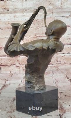 Black African American Saxaphone Player Jazz Musician Bronze Marble Statue 10