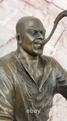 Black African American Saxaphone Player Jazz Musician Bronze Marble Statue 10