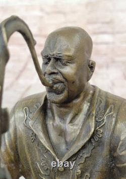 Black African American Saxaphone Player Jazz Musician Bronze Marble Statue 10
