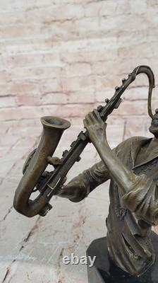 Black African American Saxaphone Player Jazz Musician Bronze Marble Statue 10