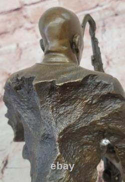 Black African American Saxaphone Player Jazz Musician Bronze Marble Statue 10