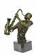 Black African American Saxaphone Player Jazz Musician Bronze Marble Statue 10 x