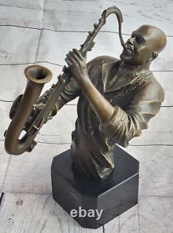 Black African American Saxaphone Player Jazz Musician Bronze Marble Statue 10 x