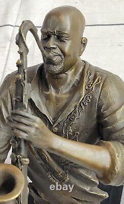 Black African American Saxaphone Player Jazz Musician Bronze Marble Statue 10 x